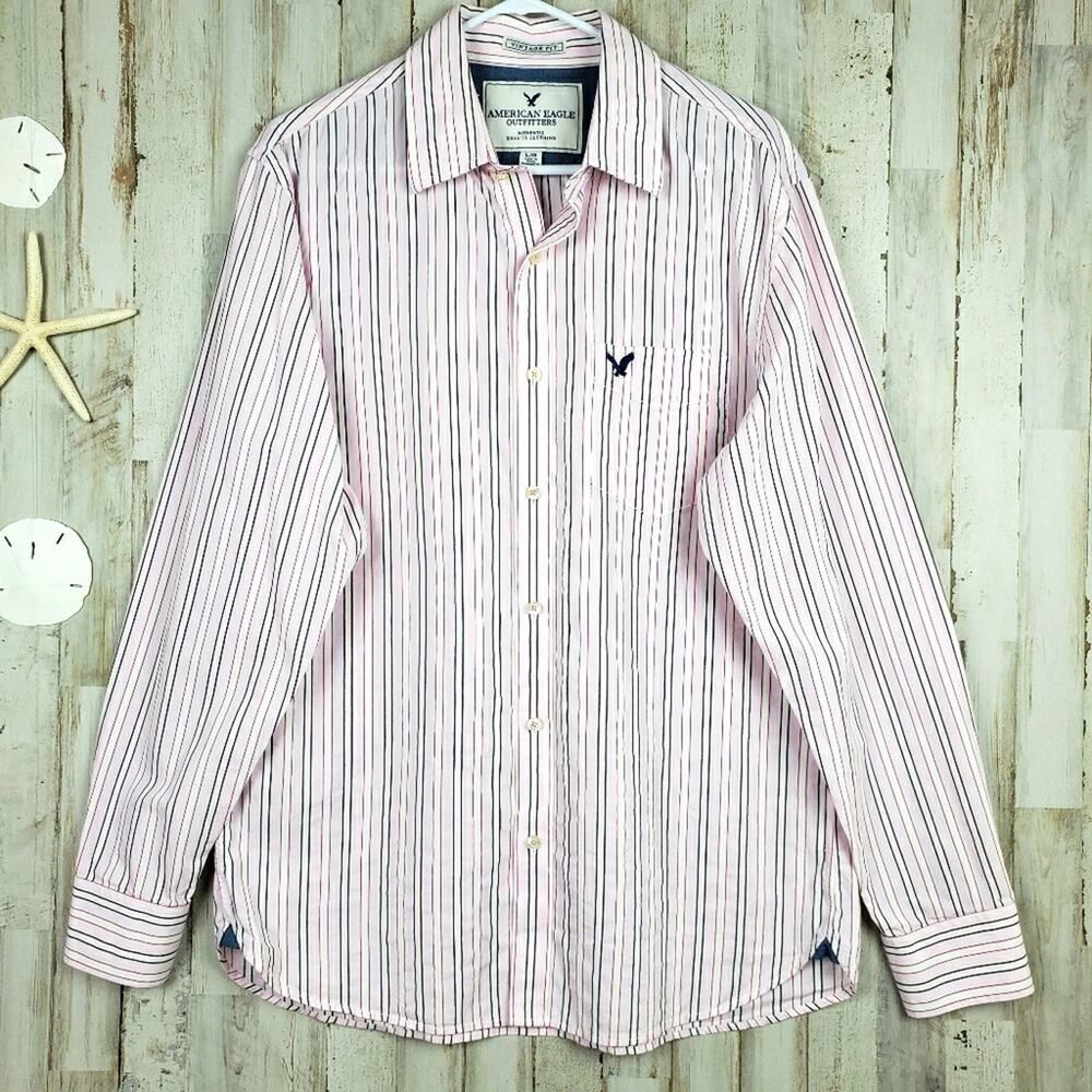 American Eagle Striped Button Down Shirt Pink Large